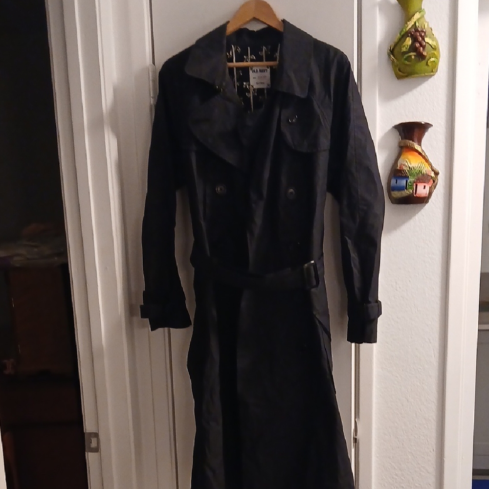 Men's Black Trench Coat Size XL OLD NAVY Belt